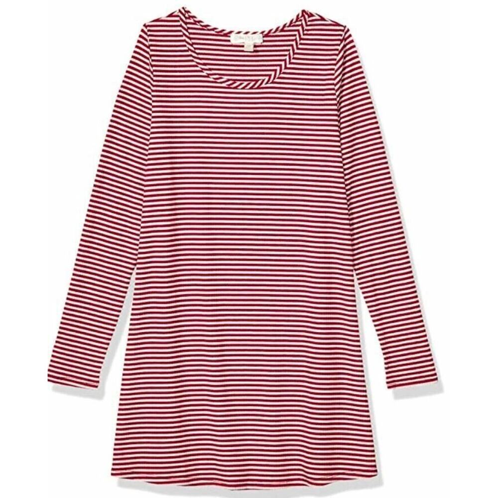 Love, Fire Big Girls Big Stripe Rib T-Shirt Dress Chilli Pepper White Large